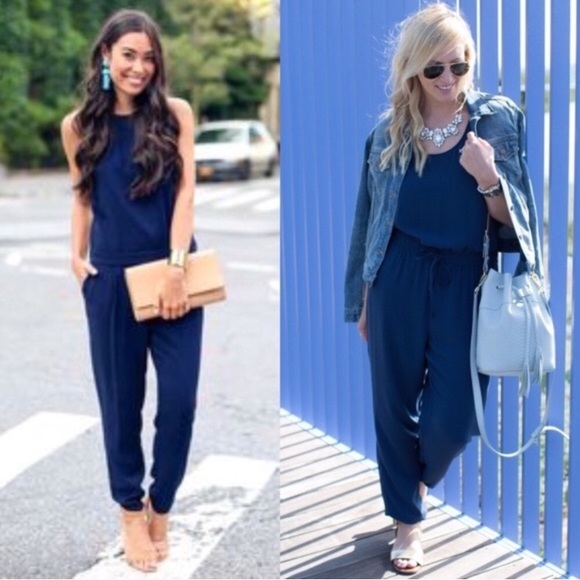navy blue jumpsuit with jacket